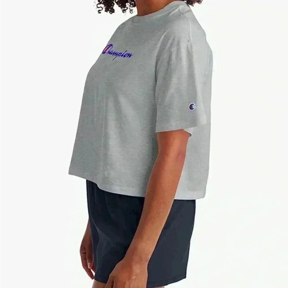 NWT Champion Cropped Logo tee shirt Oxford Gray XS - Picture 3 of 6